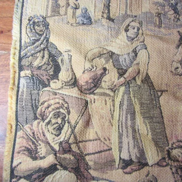 vintage middle eastern arabian market scene tapestry 17.5x18.5 (H151)